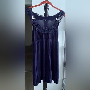 Chic Navy Midi Dress with Crochet Detail